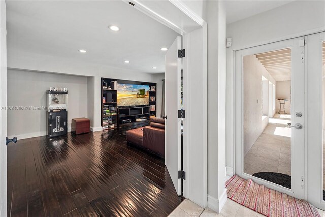 living room with a towering ceiling