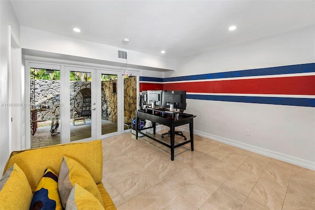 office featuring french doors