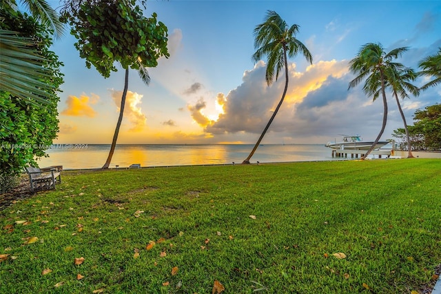 yard at dusk with a water view