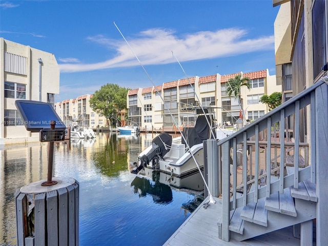 view of dock with a water view