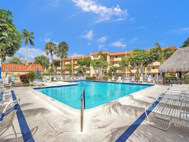 view of swimming pool featuring a patio