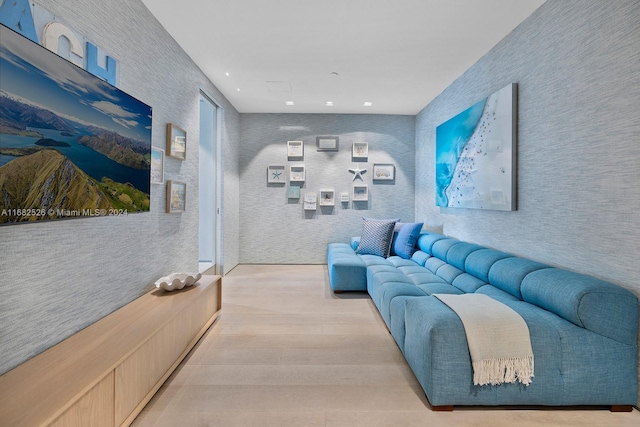 living room featuring light wood-type flooring