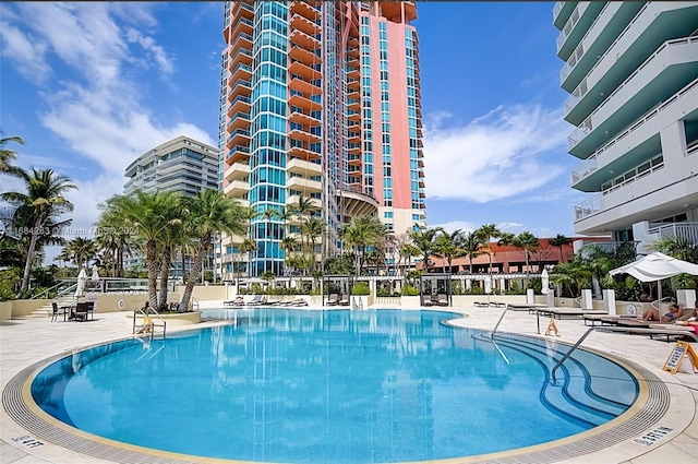 view of pool featuring a patio area