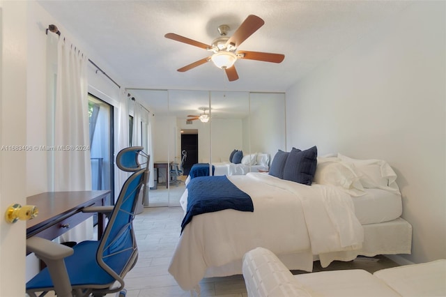 bedroom featuring a closet and ceiling fan