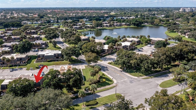 bird's eye view featuring a water view