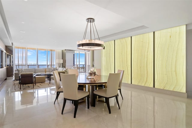 dining space with expansive windows