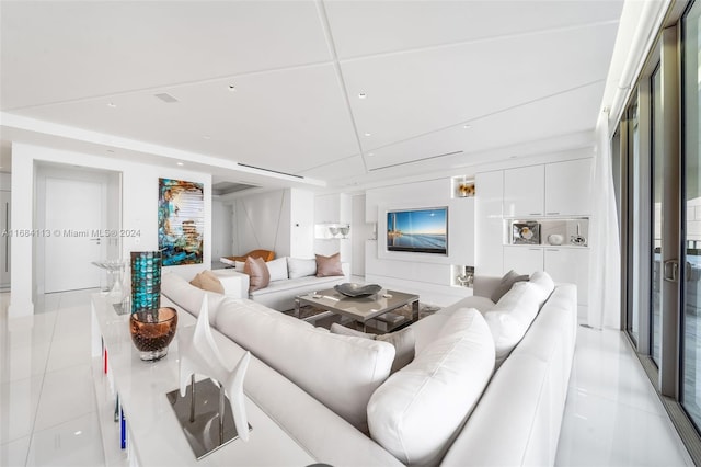 living room featuring light tile patterned floors