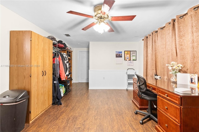 office featuring light hardwood / wood-style flooring and ceiling fan