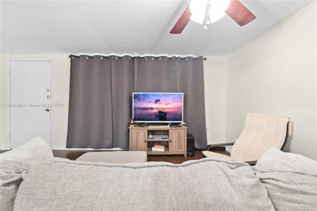 living room with ceiling fan