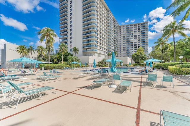 view of swimming pool with a patio area