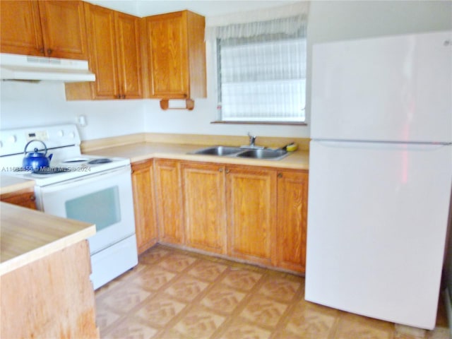 kitchen featuring sink and white appliances