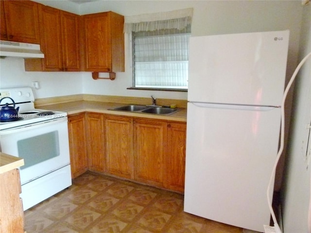 kitchen with white appliances and sink