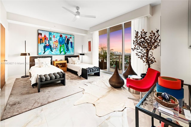 interior space featuring ceiling fan