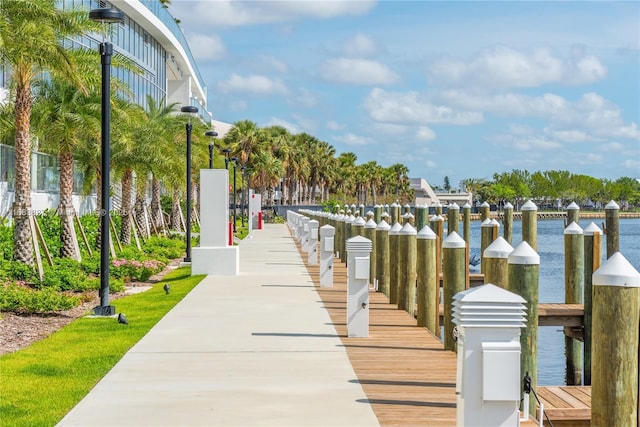 view of dock with a water view