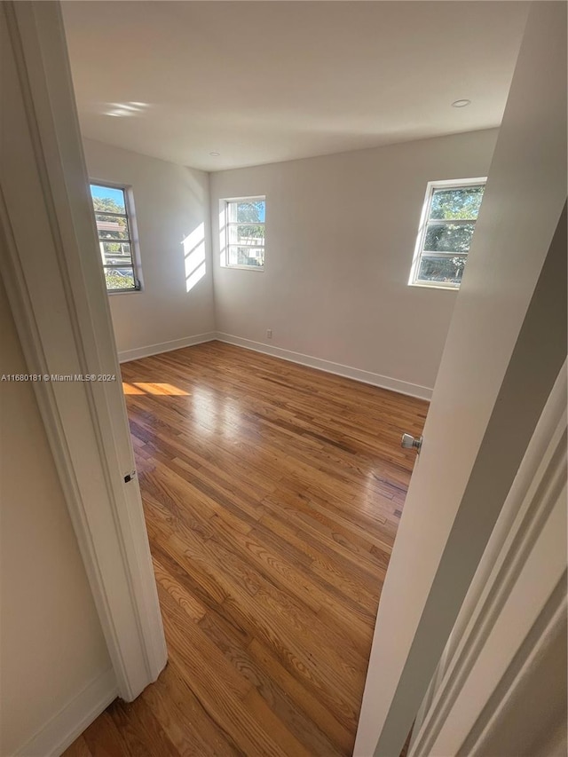 empty room with light hardwood / wood-style flooring and plenty of natural light