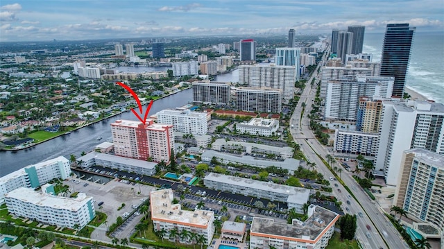 aerial view with a water view