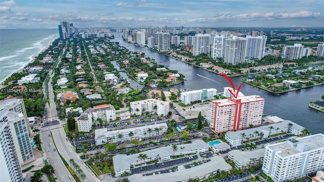 aerial view featuring a water view