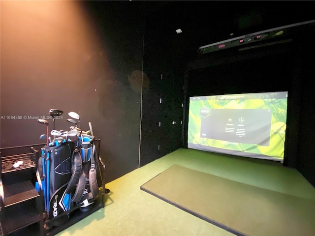 recreation room with golf simulator