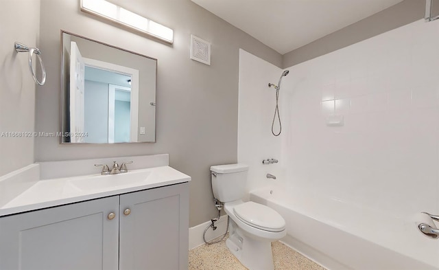 full bathroom featuring vanity, toilet, and shower / washtub combination