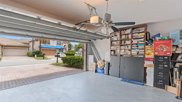 garage featuring ceiling fan