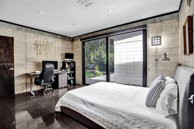 tiled bedroom with access to exterior