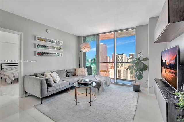 living room featuring light tile patterned floors