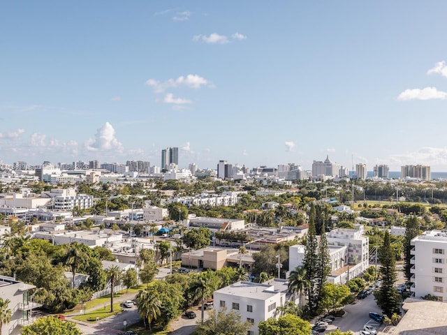 birds eye view of property with a city view