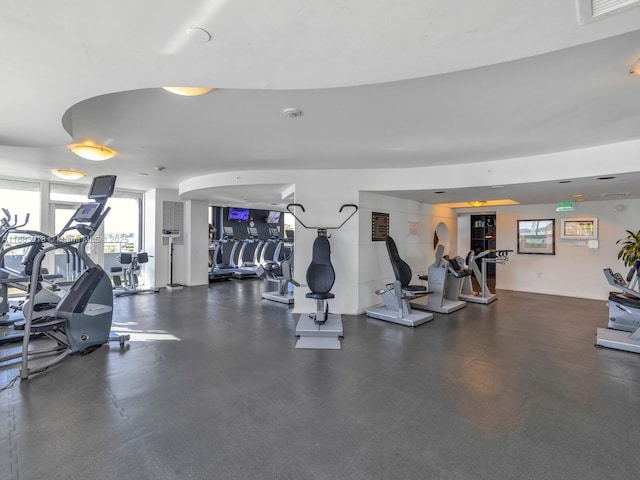 exercise room featuring visible vents