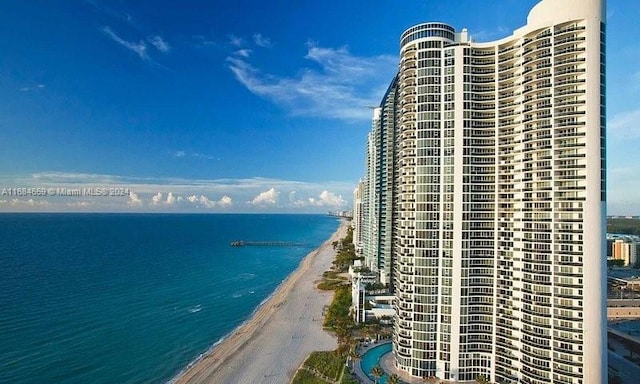 property view of water with a beach view