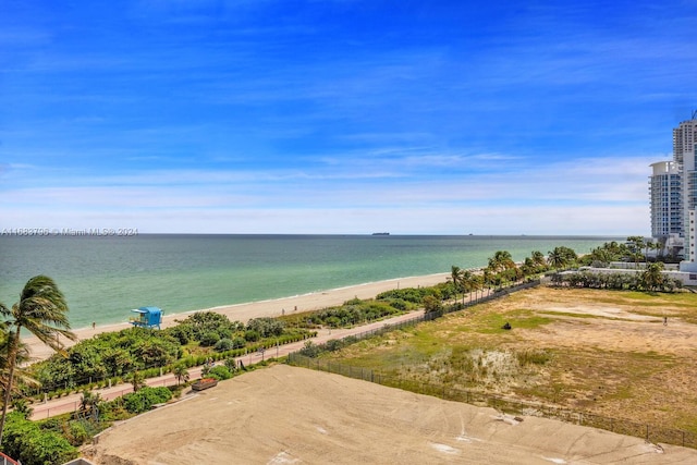 property view of water with a beach view