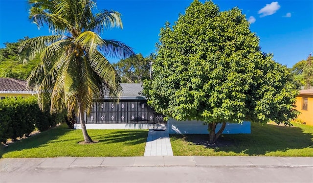 view of property hidden behind natural elements with a front yard