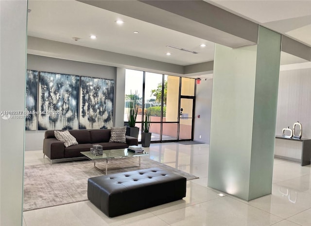 view of tiled living room