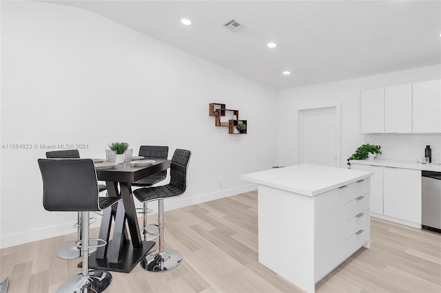 kitchen featuring white cabinetry, visible vents, modern cabinets, and a center island