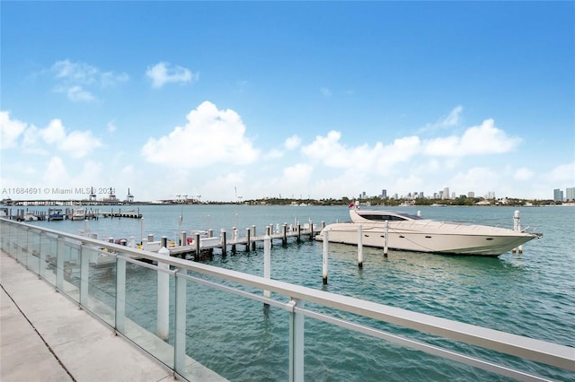 view of dock with a water view