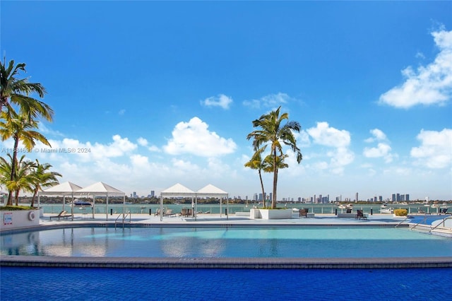 view of swimming pool with a gazebo