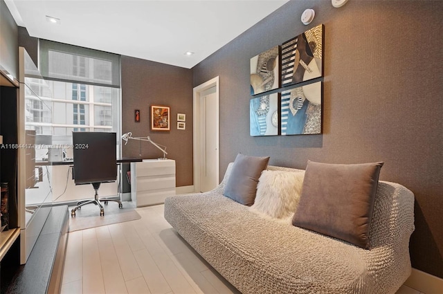 bedroom with light wood-type flooring