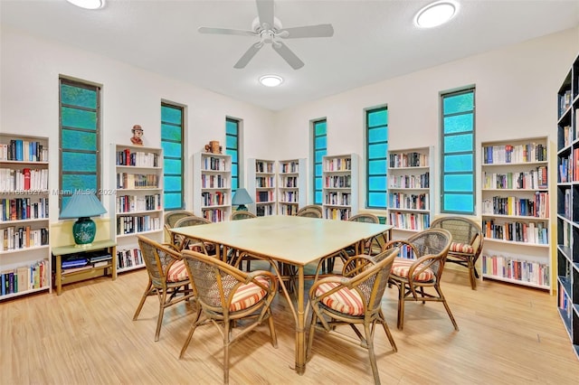 interior space featuring light wood-type flooring and ceiling fan