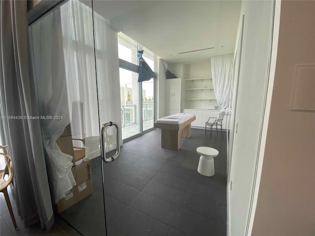 bathroom with tile patterned floors