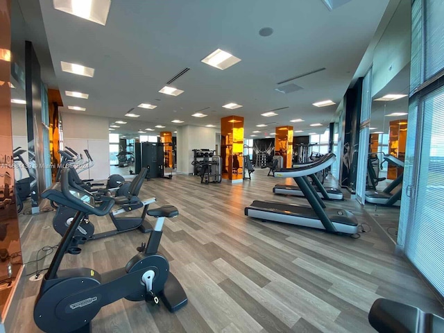 gym featuring hardwood / wood-style flooring