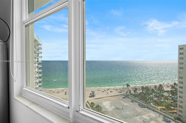 view of water feature with a view of the beach