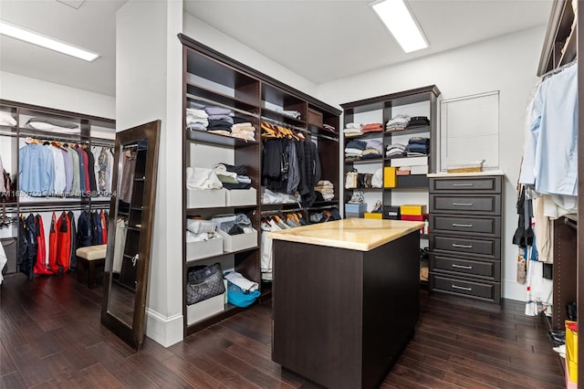 walk in closet featuring dark wood-type flooring