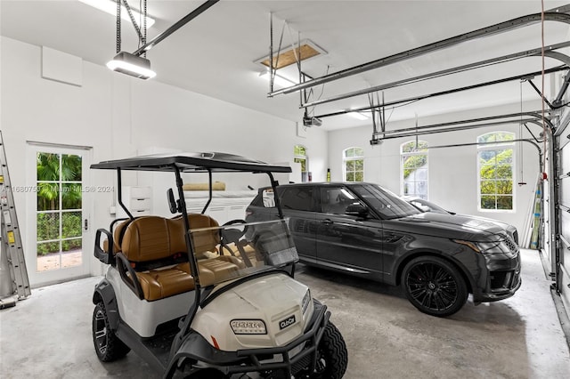 garage with a garage door opener