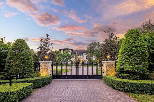 view of gate at dusk