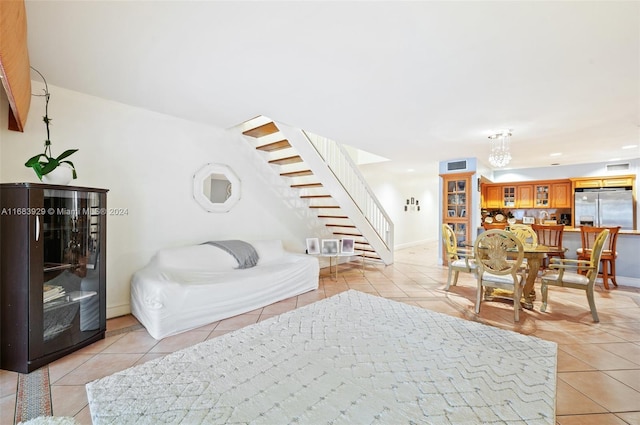 15442 Kippford Ct, Miami Lakes, FL 33014 - living room featuring stairs, baseboards, visible vents, and light tile patterned floors