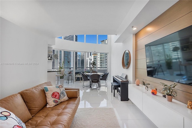 living room with light tile patterned floors