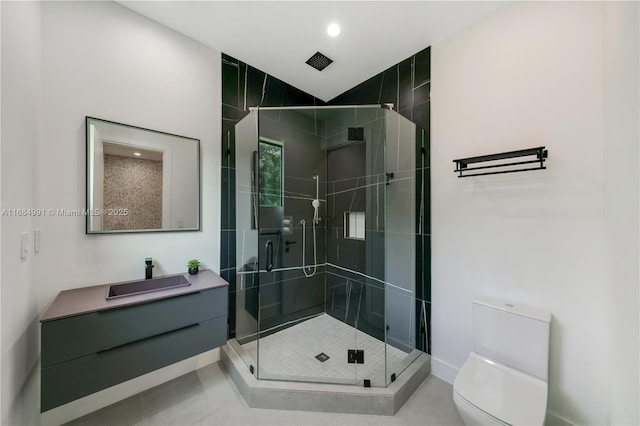 6695 SW 112th St, Pinecrest, FL 33156 - full bath featuring toilet, vanity, a stall shower, baseboards, and recessed lighting