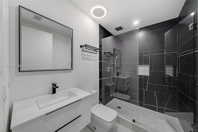 6695 SW 112th St, Pinecrest, FL 33156 - full bathroom with toilet, a stall shower, vanity, and recessed lighting