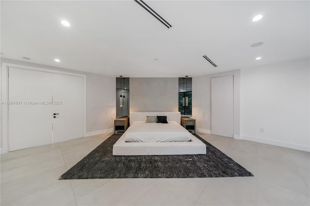 6695 SW 112th St, Pinecrest, FL 33156 - bedroom with recessed lighting, light tile patterned floors, and baseboards