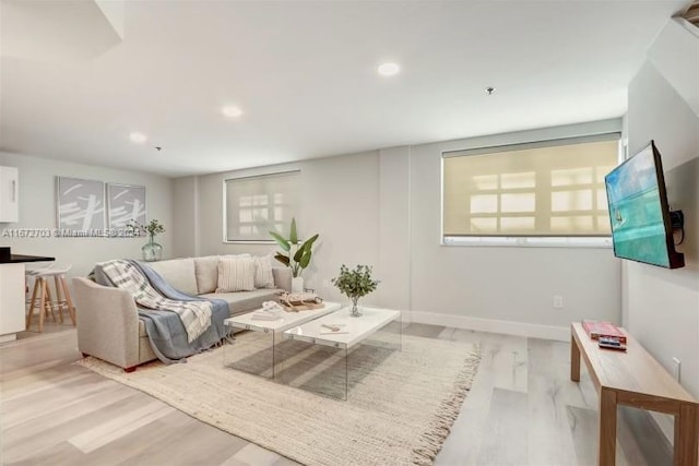 living room with light wood-type flooring