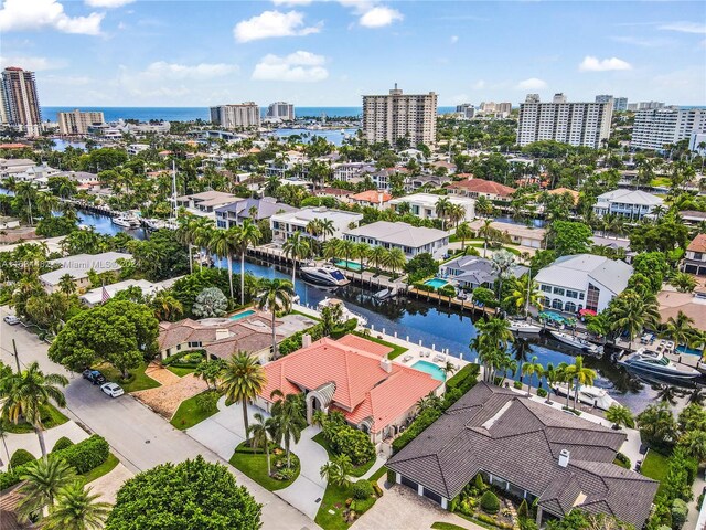 aerial view featuring a water view